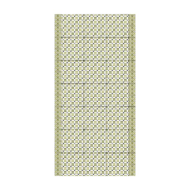 modern area rugs Moroccan Tiles Green Flower Petals With Border