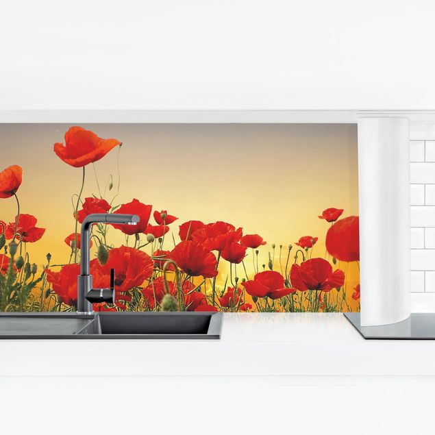 Kitchen wall cladding - Poppy Field In Sunset