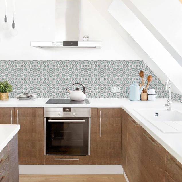 Kitchen splashback tiles Floral Tiles Turquoise Light Pink