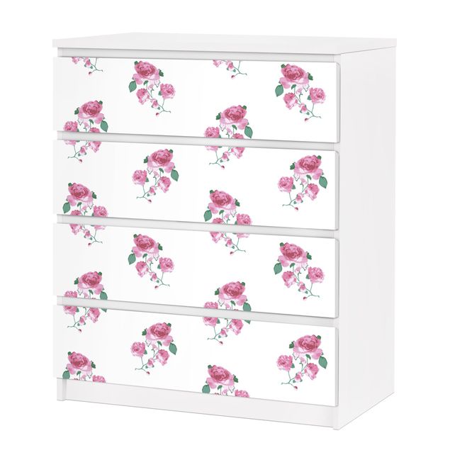 Adhesive film for furniture IKEA - Malm chest of 4x drawers - English Tea Roses