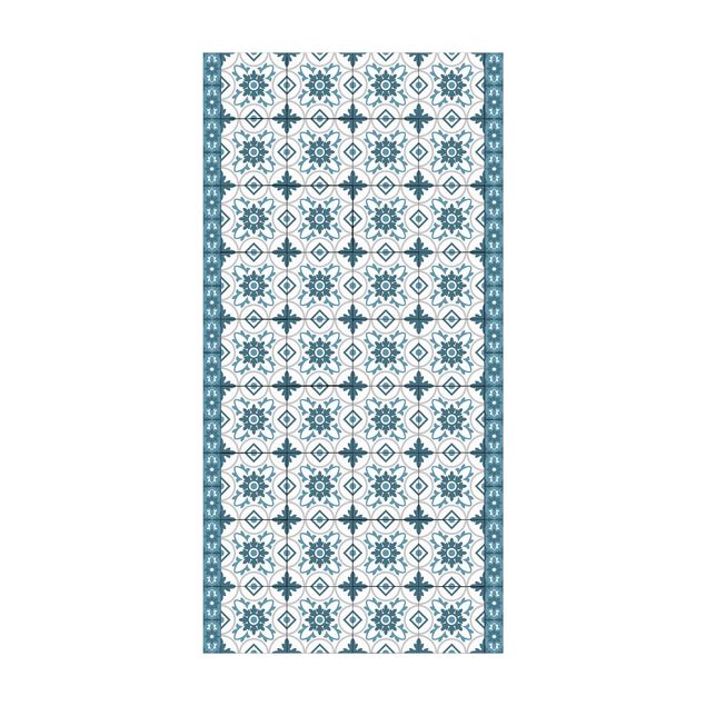 contemporary rugs Geometrical Tile Mix Flower Blue Grey
