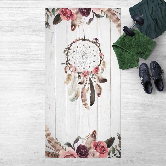 Balcony rugs Dream Catcher Feathers Wood Look White
