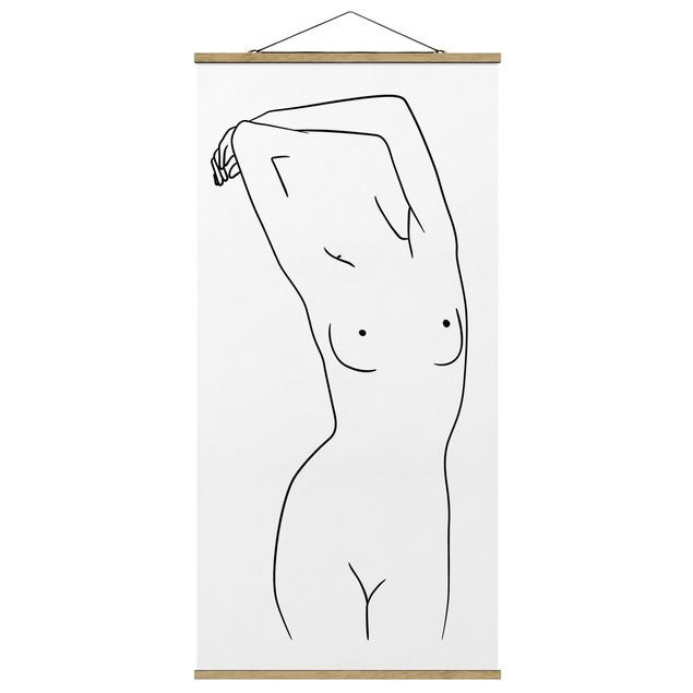 Fabric print with poster hangers - Line Art Nude Black And White