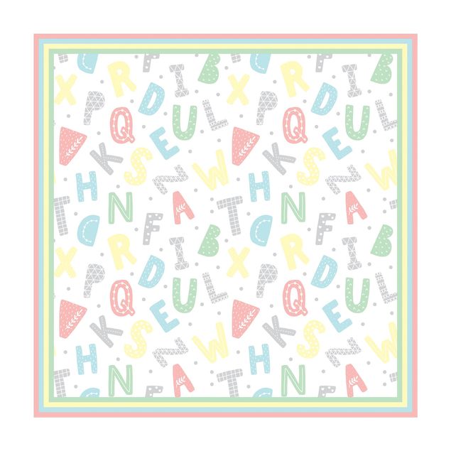 large area rugs Alphabet In Pastel Colours With Frame