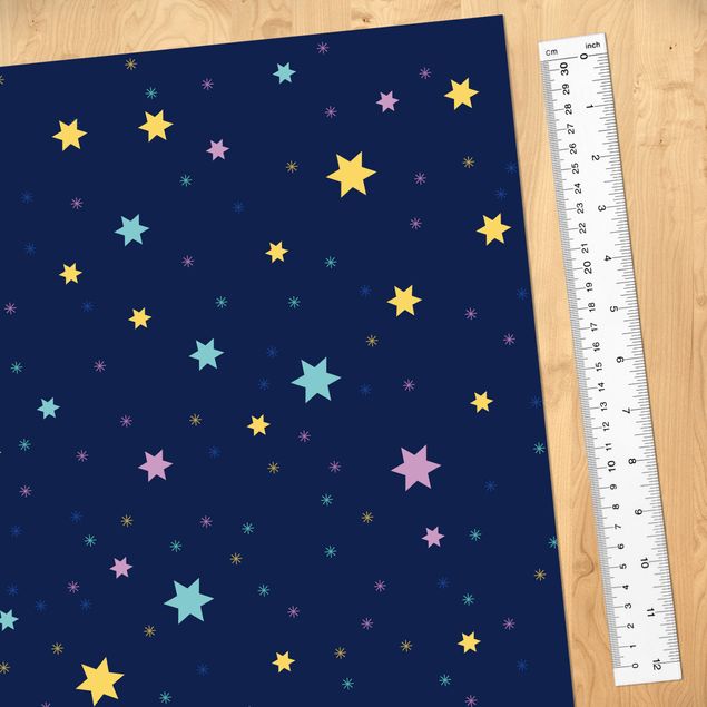 Adhesive film for furniture - Nightsky Children Pattern With Colourful Stars
