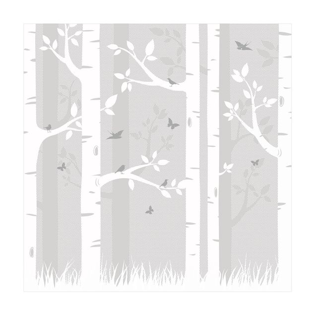 Grey rugs Birch Forest With Butterflies And Birds