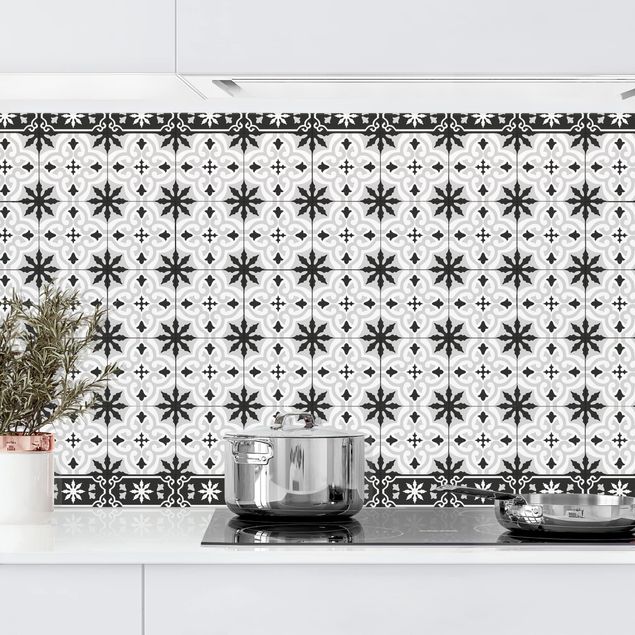 Kitchen splashback black and white Geometrical Tile Mix Cross Black