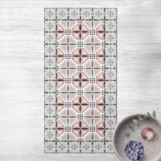 Balcony rugs Moroccan Tiles Flower Petals With Tile Frame