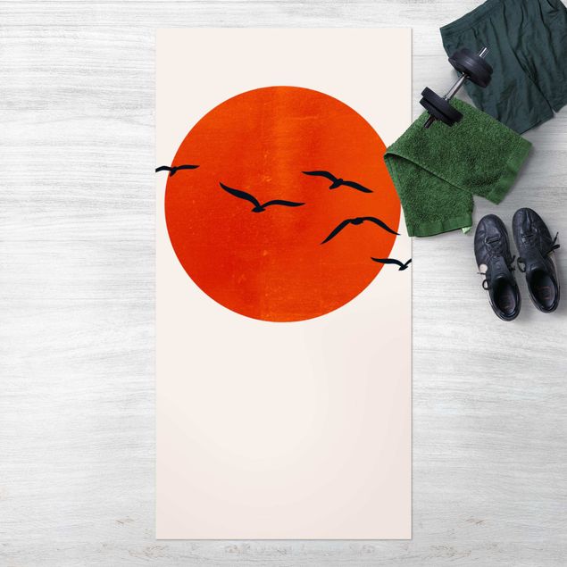 Balcony rugs Flock Of Birds In Front Of Red Sun I