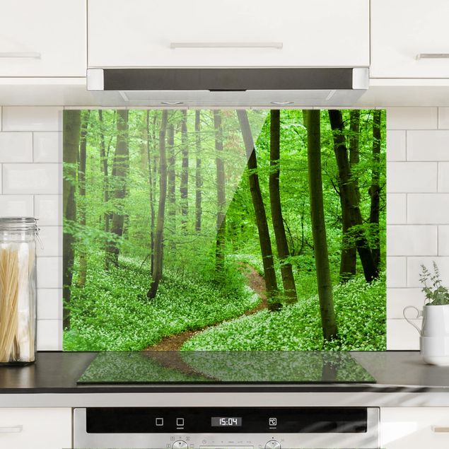 Glass splashback kitchen landscape Romantic Forest Track