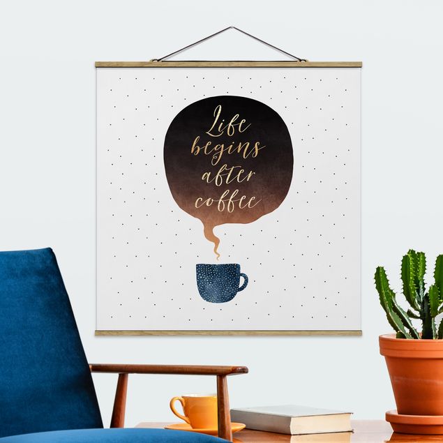 Fabric print with poster hangers - Life Begins After Coffee Dots
