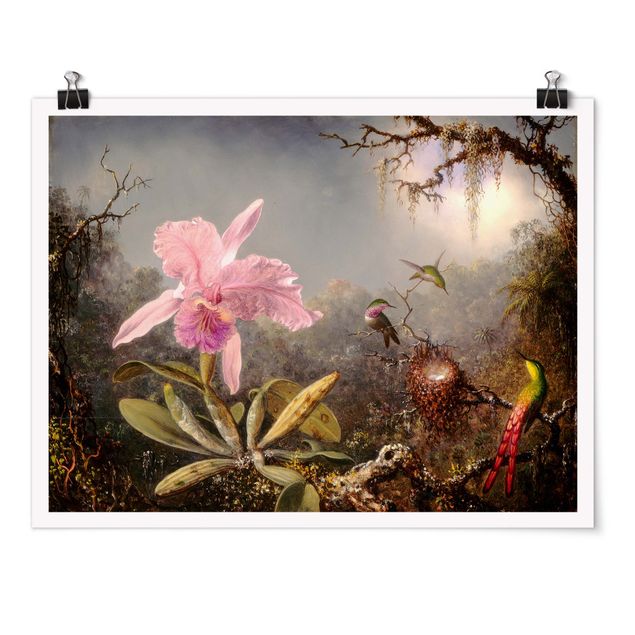 Poster - Martin Johnson Heade - Orchid And Three Hummingbirds