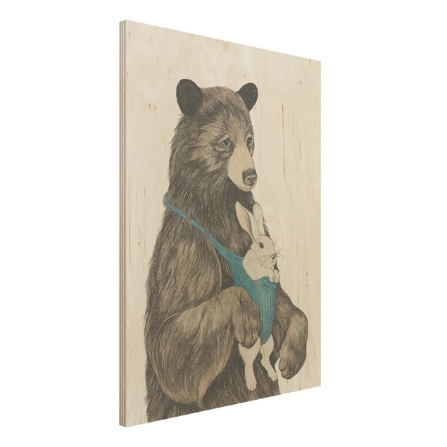 Print on wood - Illustration Bear And Bunny Baby