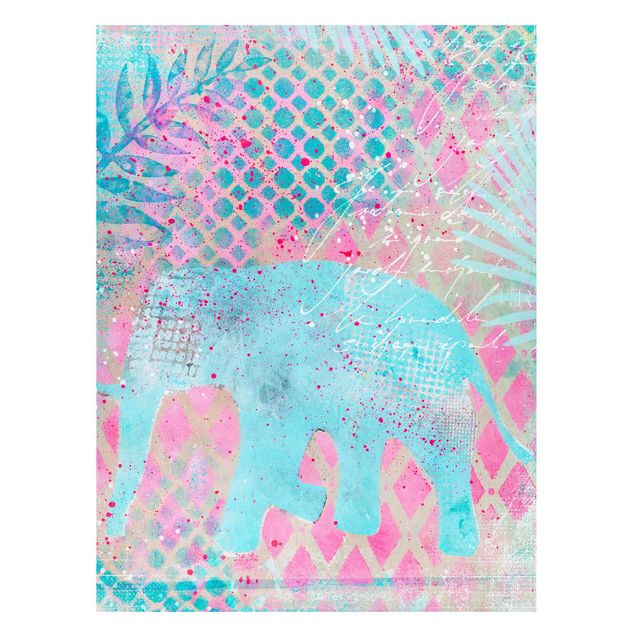 Magnetic memo board - Colourful Collage - Elephant In Blue And Pink