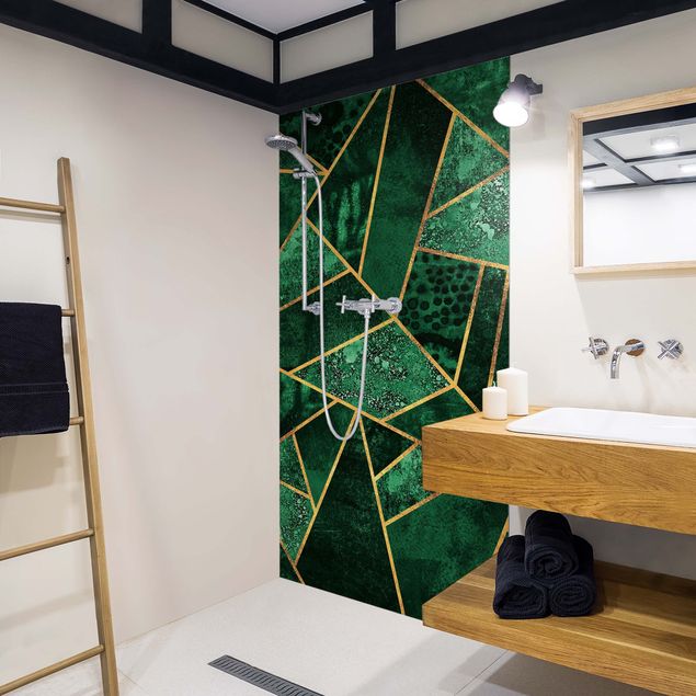 Shower wall panels Dark Emerald With Gold