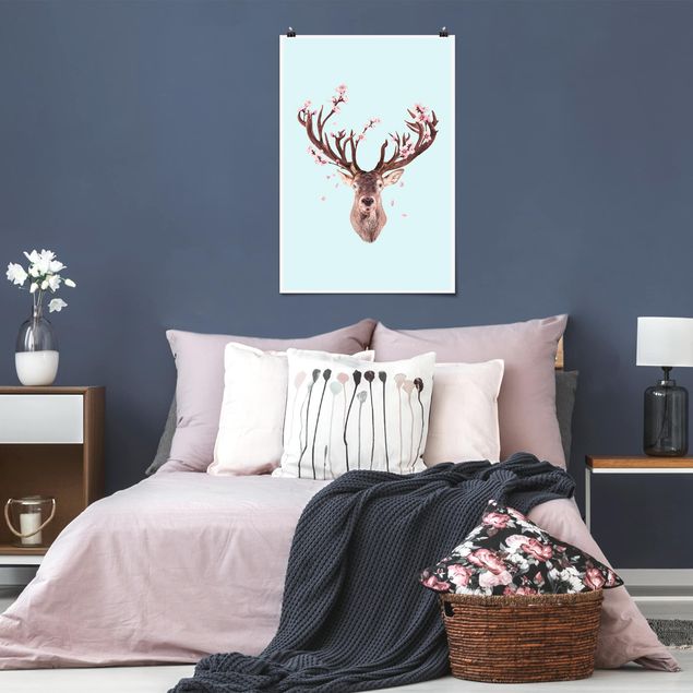 Poster animals - Deer With Cherry Blossoms