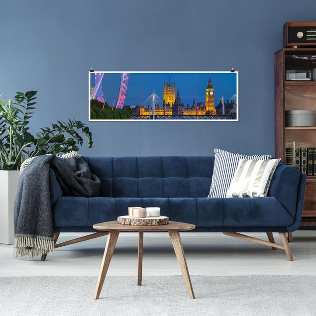 Panoramic poster architecture & skyline - Big Ben And Westminster Palace In London At Night