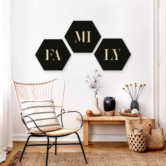 Wooden hexagon - Letters FAMILY White Set I