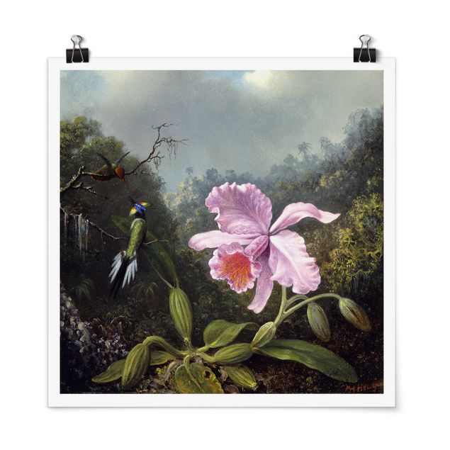 Poster - Martin Johnson Heade - Still Life With An Orchid And A Pair Of Hummingbirds