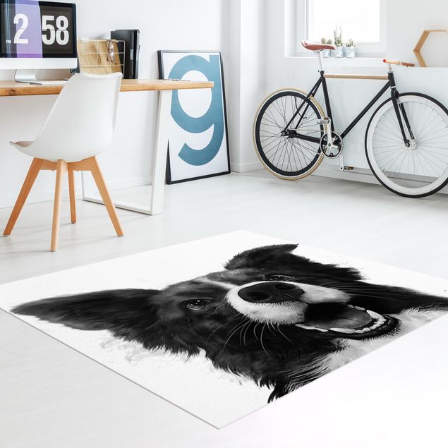 modern area rugs Illustration Dog Border Collie Black And White Painting