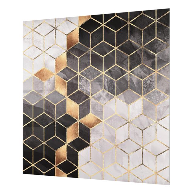 Glass Splashback - Black And White Golden Geometry - Square 1:1