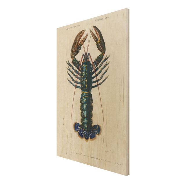 Print on wood - Vintage Board Blue Lobster