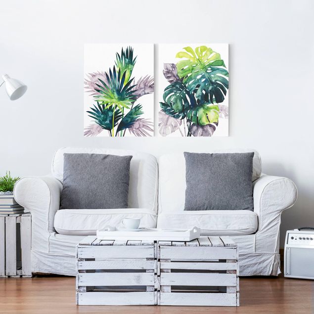 Print on canvas - Exotic Foliage - Fan Palm And Monstera Set I