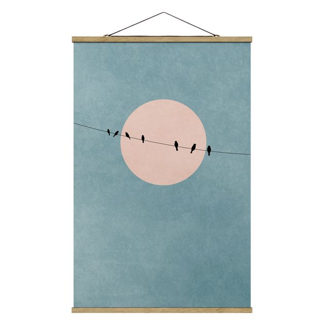Fabric print with poster hangers - Birds In Front Of Pink Sun I