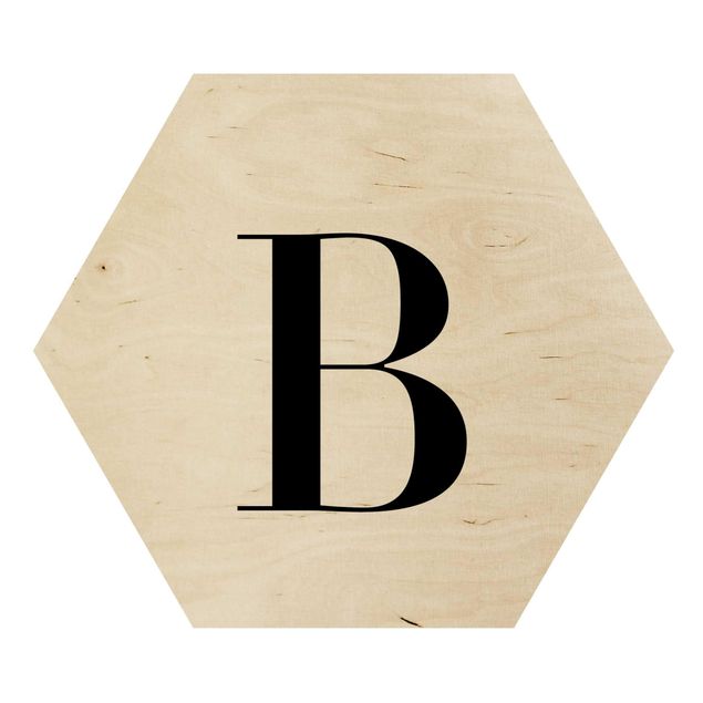 Wooden hexagon - Letter Serif White B