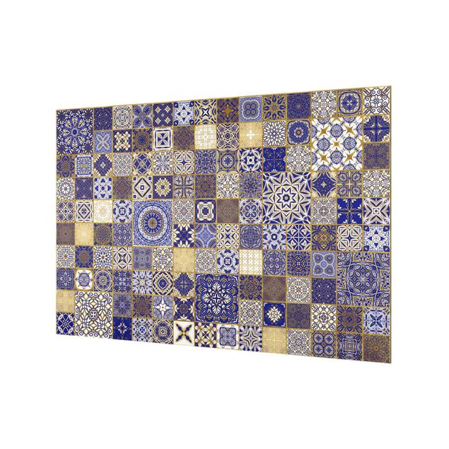 Splashback - Oriental Tiles Blue With Golden Shimmer - Landscape format 3:2