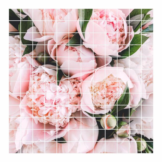 Tile sticker with image - Pink Peonies With Leaves