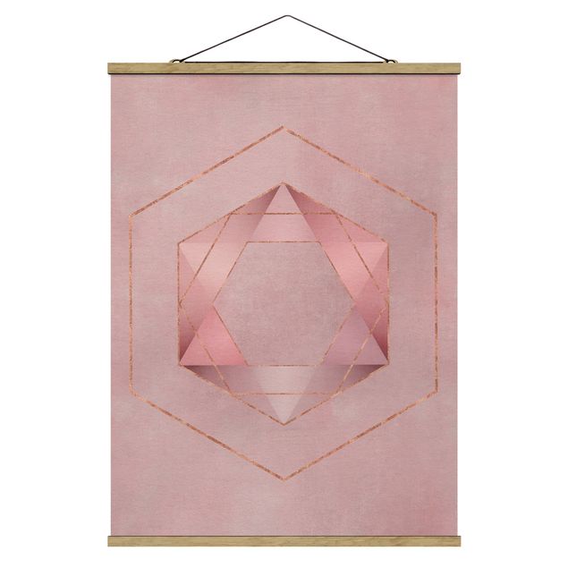 Fabric print with poster hangers - Geometry In Pink And Gold I