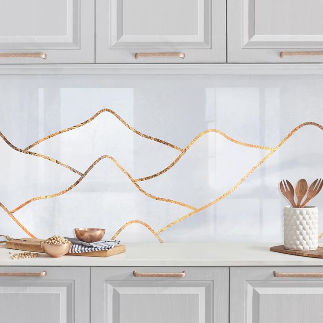 Kitchen splashback patterns Watercolour Mountains White Gold
