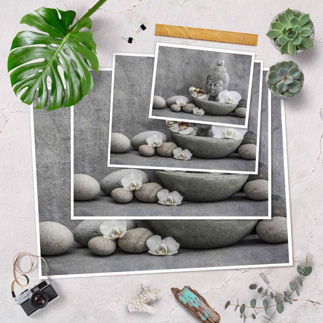 Poster - Zen Buddha, Orchid And Stone