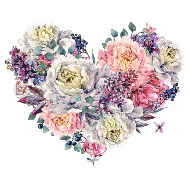 Love heart wall stickers Watercolour Heart Blossoms Bouquet XXL