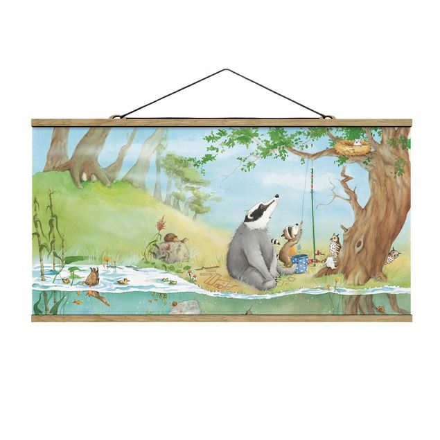 Fabric print with poster hangers - Vasily Raccoon - An Elevator For Elsa