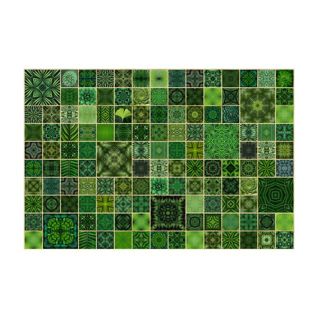 jungle theme rug Green Jungle Tiles With Golden Shimmer