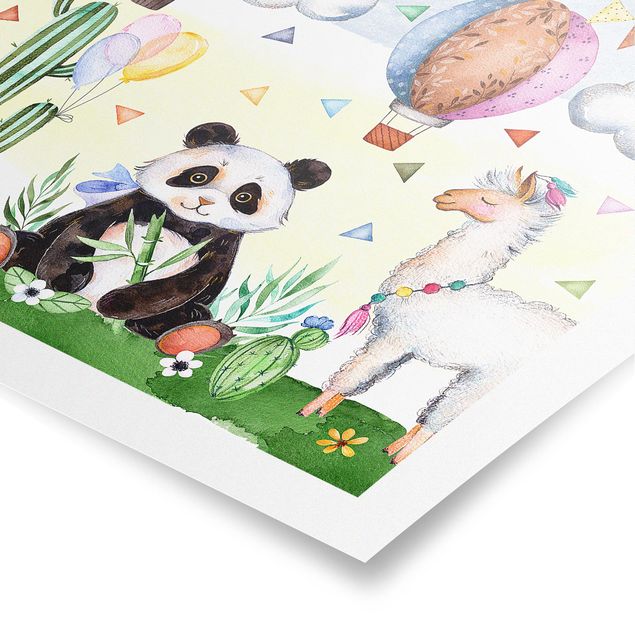 Poster - Panda And Lama Watercolour