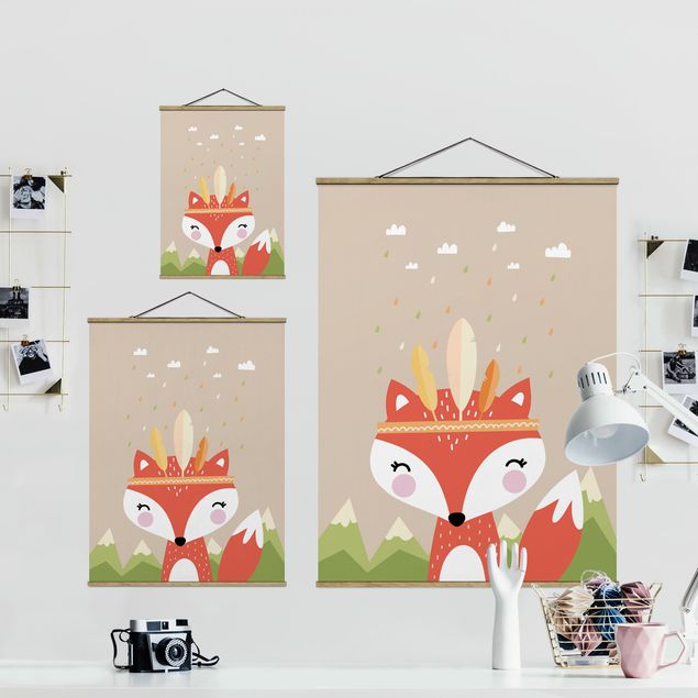 Fabric print with poster hangers - Indian Fox