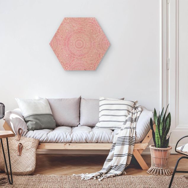 Hexagon Picture Wood - Pattern Mandala Pink