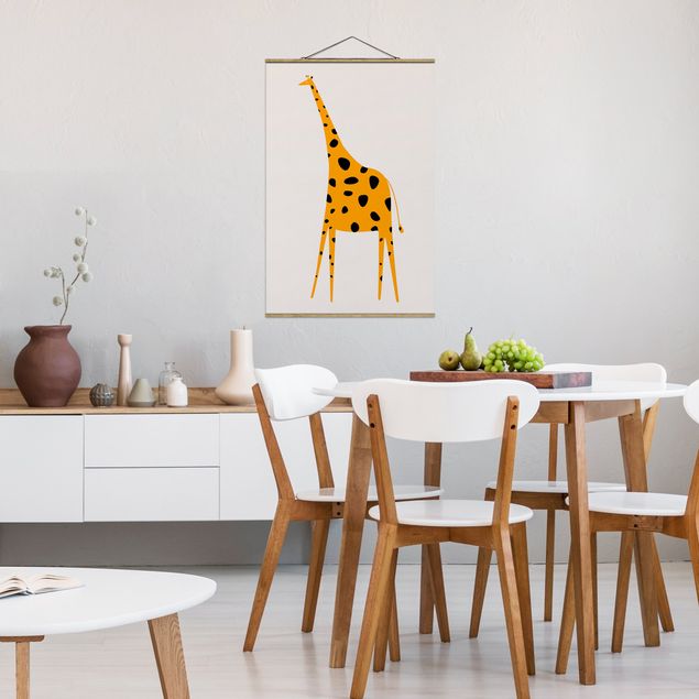 Fabric print with poster hangers - Yellow Giraffe