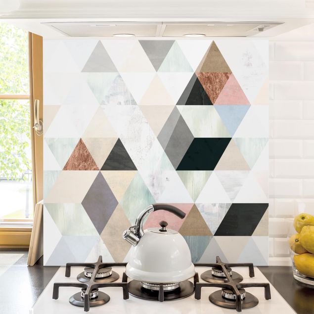 Patterned glass splashbacks Watercolor Mosaic With Triangles I