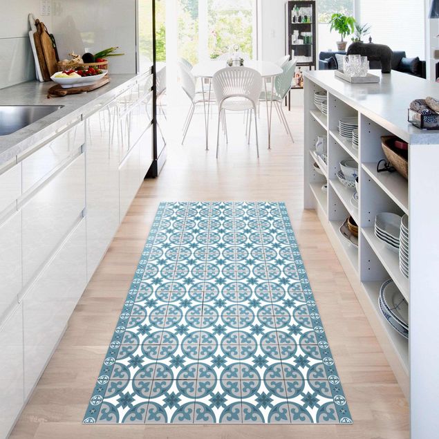 hallway runner Geometrical Tile Mix Circles Blue Grey