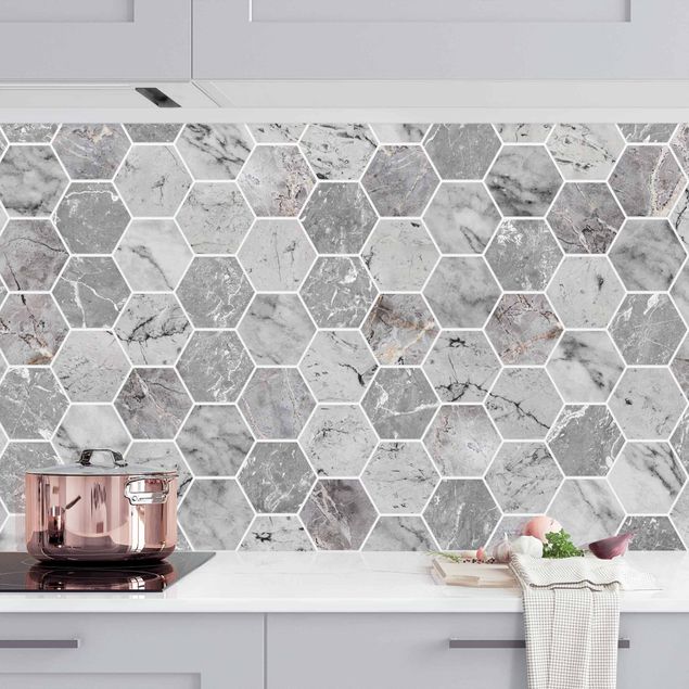 Kitchen splashback tiles Marble Hexagon Tiles - Grey