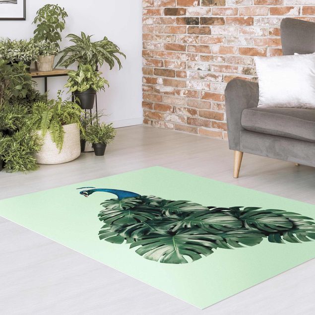outdoor mat Peacock With Monstera Leaves