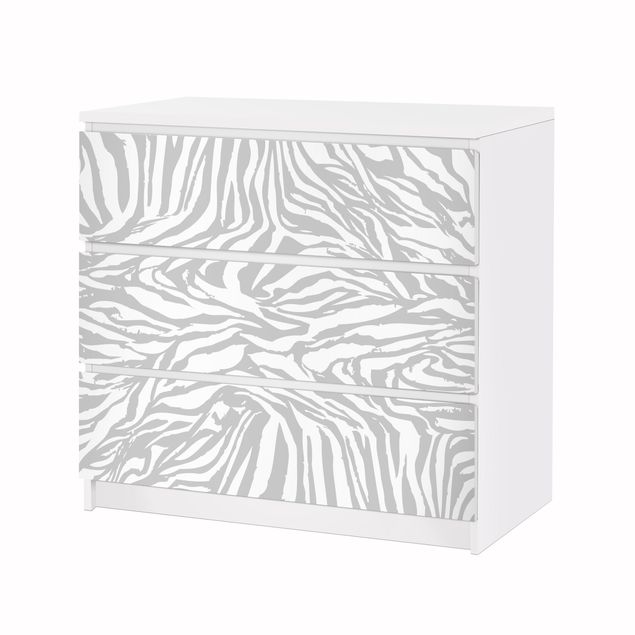 Adhesive film for furniture IKEA - Malm chest of 3x drawers - Zebra Design Light Grey Stripe Pattern