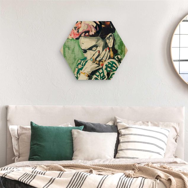 Wooden hexagon - Frida Kahlo - Collage No.3