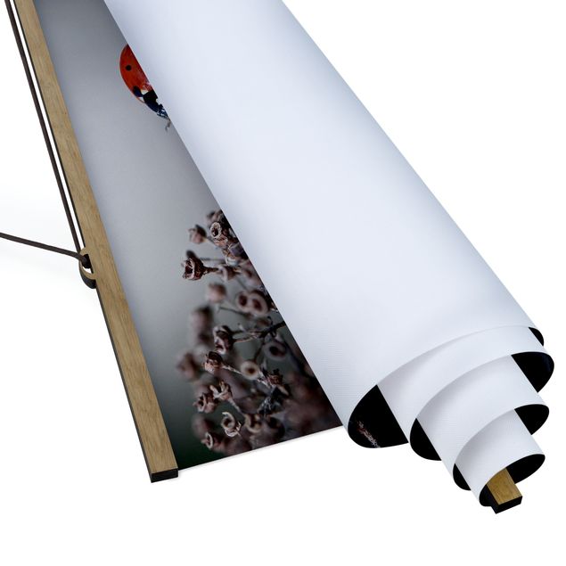 Fabric print with poster hangers - Ladybird On Hydrangea