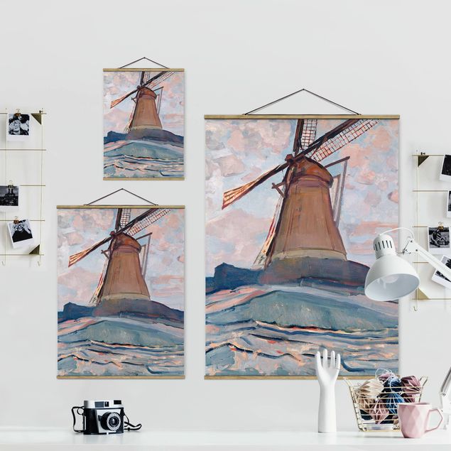 Fabric print with poster hangers - Piet Mondrian - Windmill