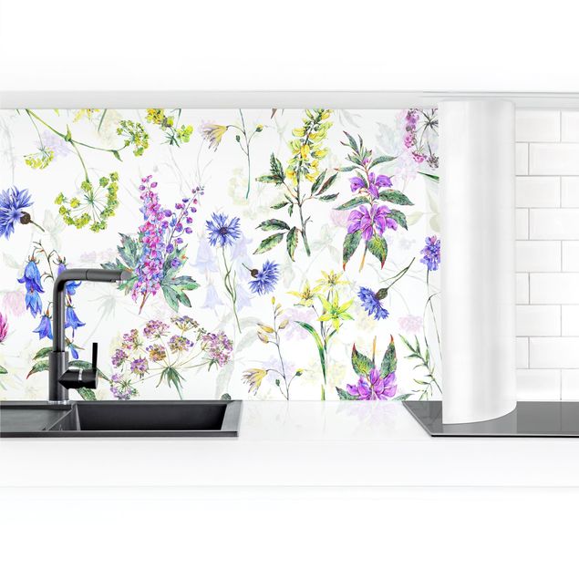 Kitchen wall cladding - Watercolour Wild Flowers
